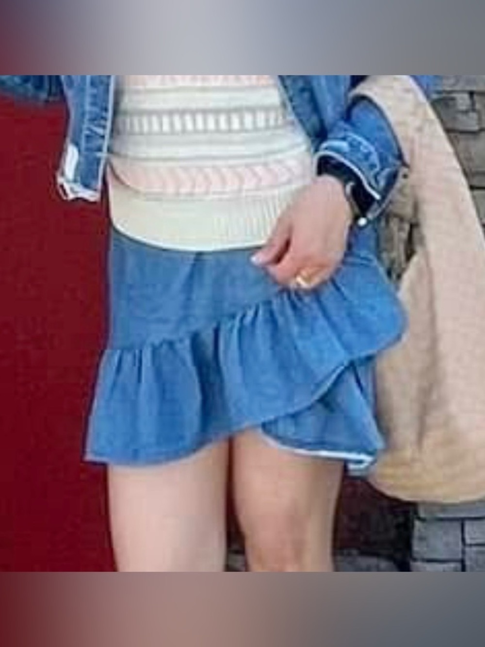 Y2K Boho Blue Ruffled Denim Asymmetrical Mini Skirt